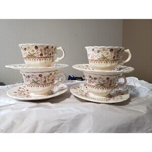 Vintage Vernon Kilns Desert Bloom Cup & Saucer, Set of 4 cups and 4 saucers